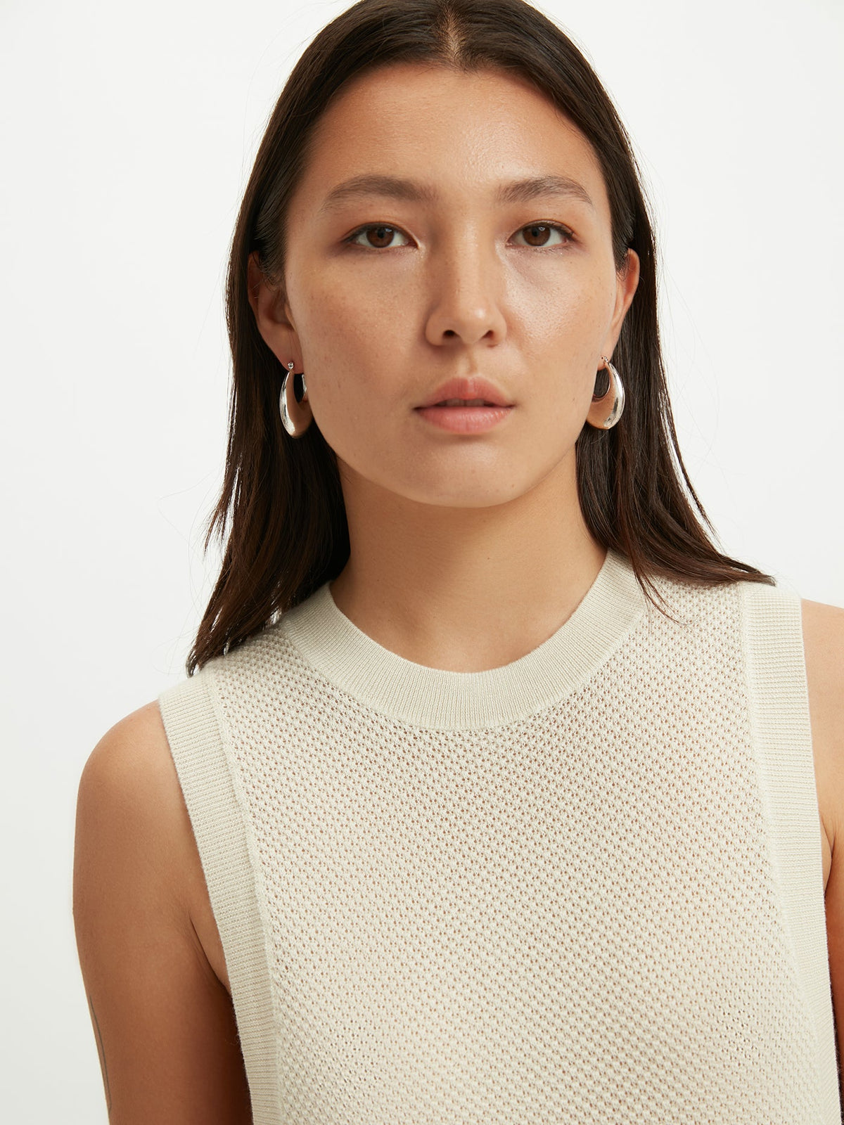 Silk Cashmere Ajour Knitted Top — White