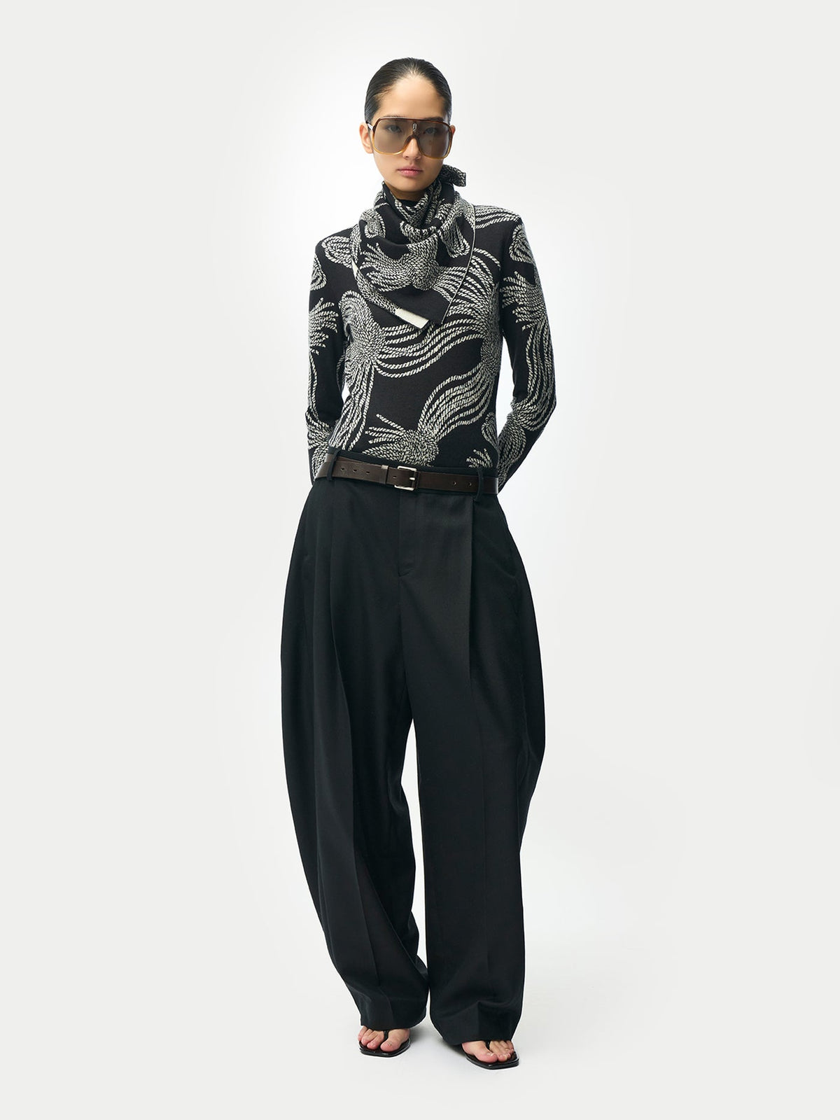 Rope Knots Printed Cashmere Shawl — White