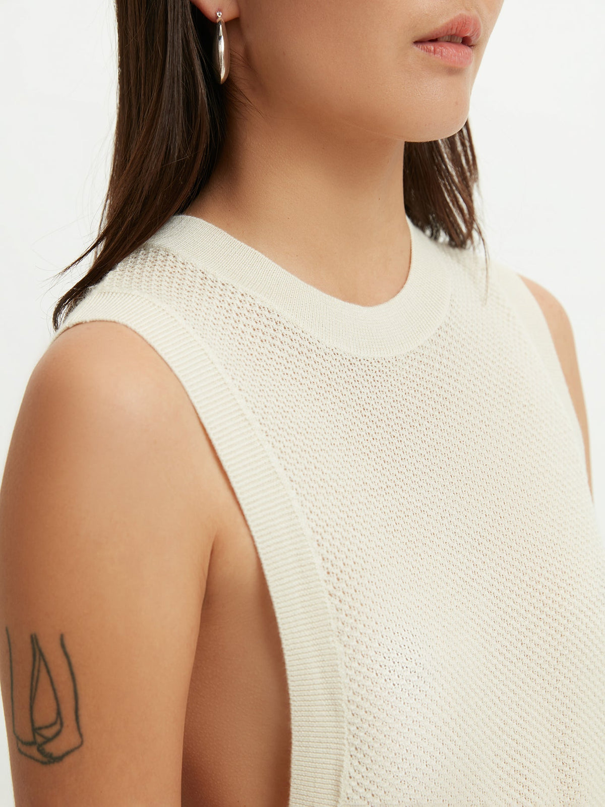 Silk Cashmere Ajour Knitted Top — White