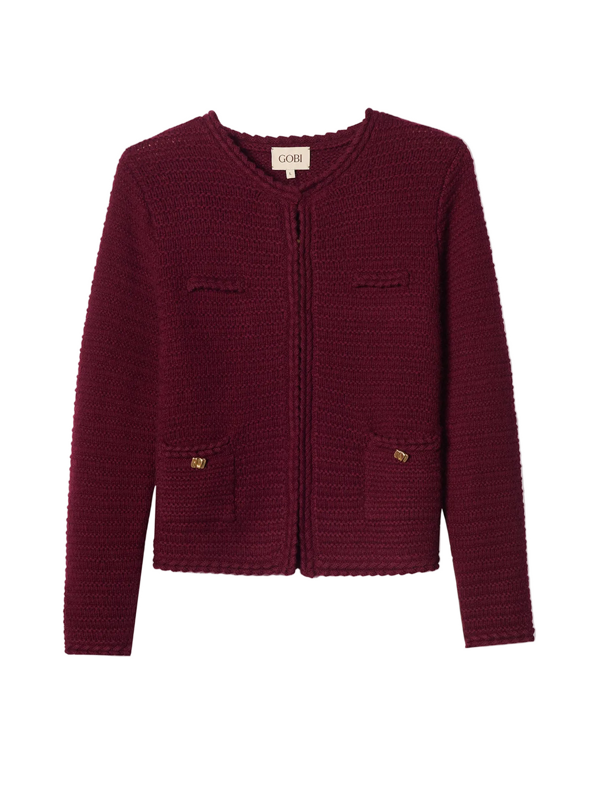 Textured Knit Cashmere Jacket-style Cardigan — Wine Red