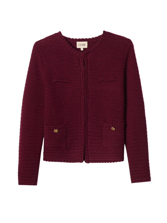 Textured Knit Cashmere Jacket-style Cardigan — Wine Red