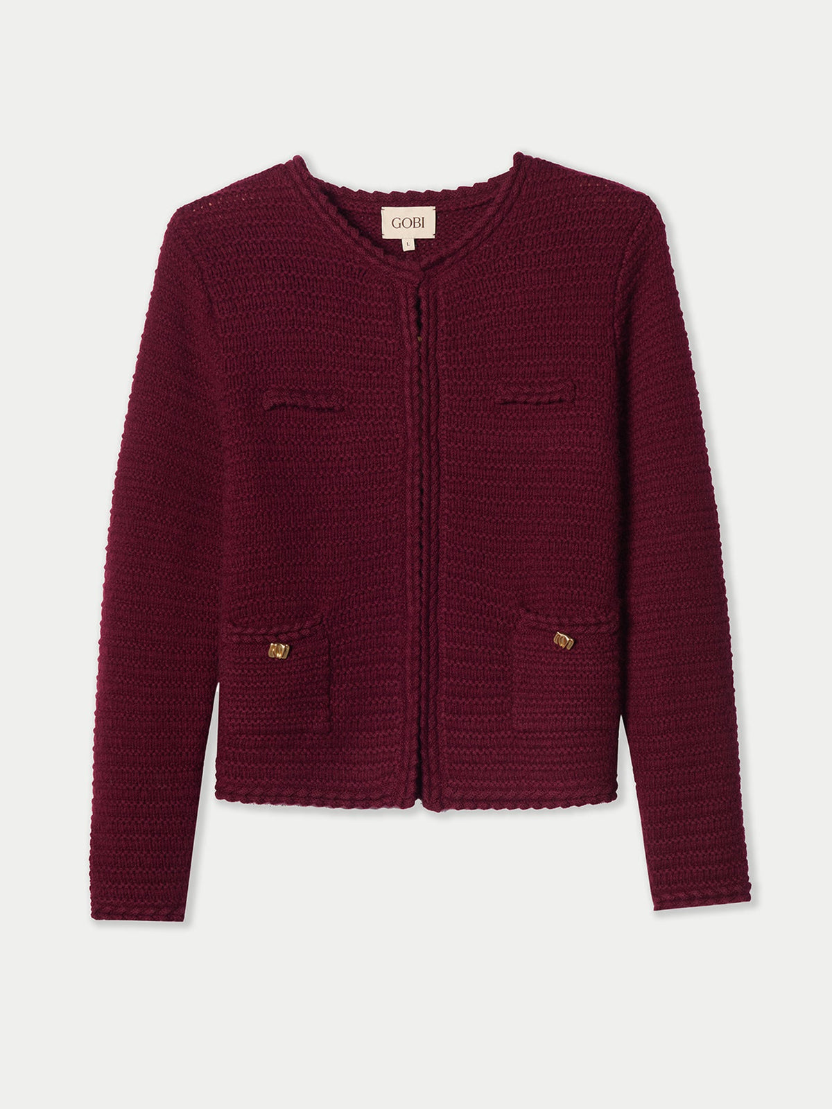 Textured Knit Cashmere Jacket-style Cardigan — Wine Red