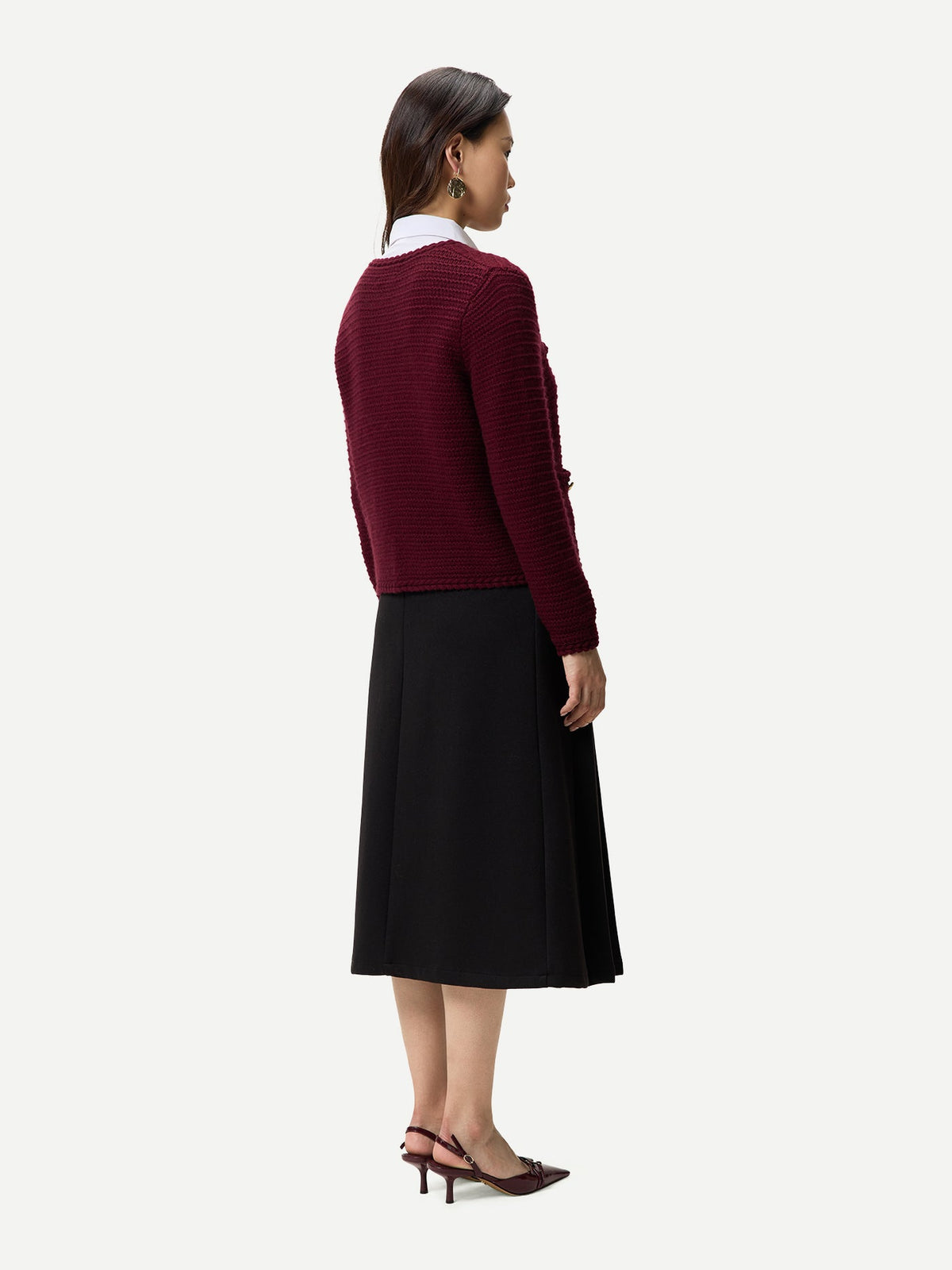 Textured Knit Cashmere Jacket-style Cardigan — Wine Red