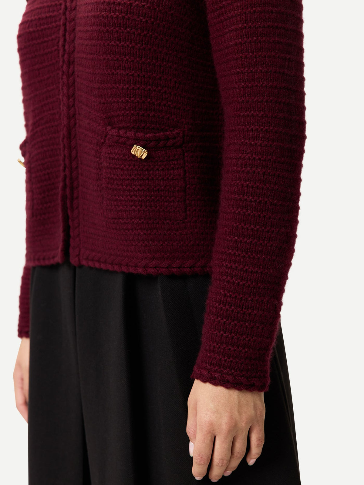 Textured Knit Cashmere Jacket-style Cardigan — Wine Red